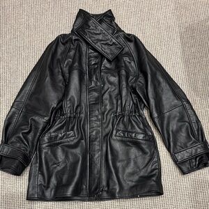 Zara Black Leather Women's Military Jacket